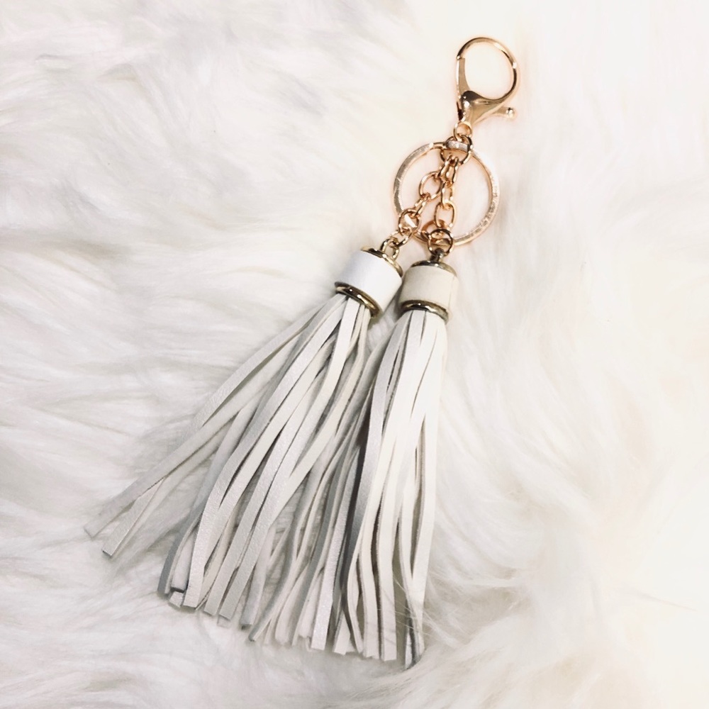 White Leather Tassels Bag Charm/Keychain